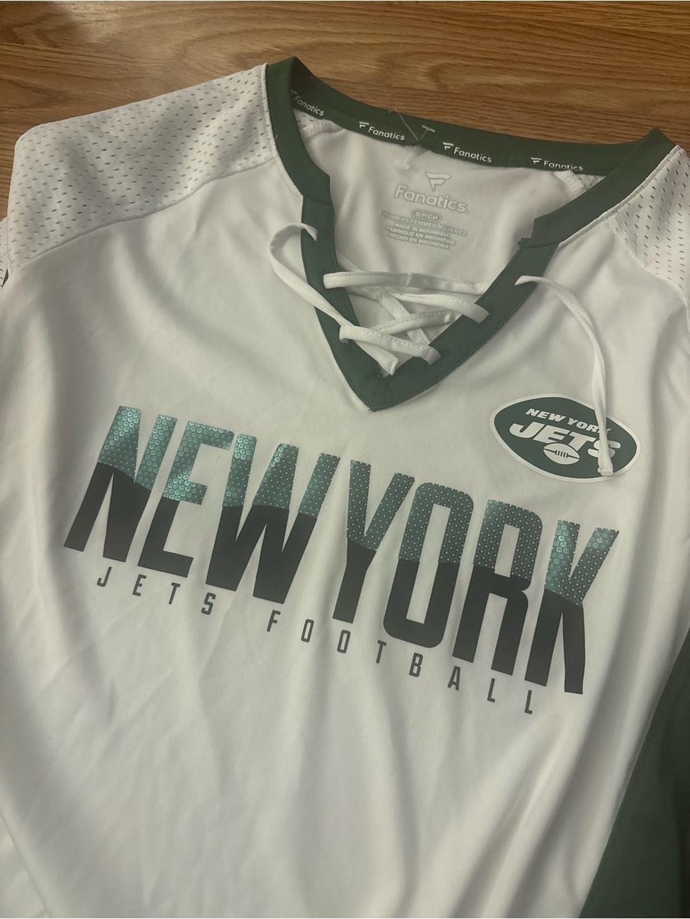 Fanatics New York Jets Women's White & Green Lace-Up V-Neck Jersey Size Small - Picture 8 of 8